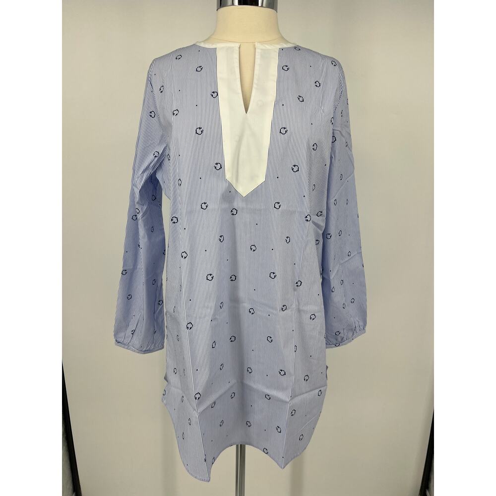 Long Sleeve Split Neck Tunic Top Shirt Blouse Blue Women's Large NWT